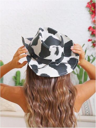 QWINEE قبعة رعاة البقر الغربية الكلاسيكية قبعات رعاة البقر الغربية الكلاسيكية مع حزام عريض متعدد الألوان مقاس واحد in Kuwait