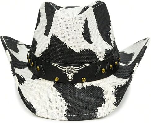 QWINEE قبعة رعاة البقر الغربية الكلاسيكية قبعات رعاة البقر الغربية الكلاسيكية مع حزام عريض متعدد الألوان مقاس واحد in Kuwait