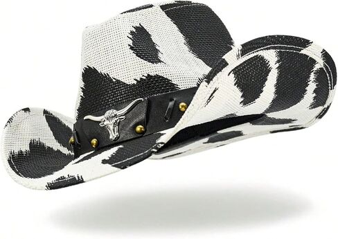 QWINEE قبعة رعاة البقر الغربية الكلاسيكية قبعات رعاة البقر الغربية الكلاسيكية مع حزام عريض متعدد الألوان مقاس واحد in Kuwait