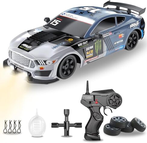 سيارة ليبرتي إمبورتس RC Drift 1/16 2.4 جيجا هرتز 4WD سيارة سباق رياضية على الطرق مع جهاز تحكم عن بعد مع ضوء LED وبطاريات وإطارات انجراف (أبيض) in Saudi Arabia