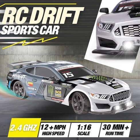 سيارة ليبرتي إمبورتس RC Drift 1/16 2.4 جيجا هرتز 4WD سيارة سباق رياضية على الطرق مع جهاز تحكم عن بعد مع ضوء LED وبطاريات وإطارات انجراف (أبيض) in Saudi Arabia