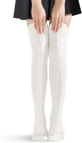 Clothirily Thigh High Socks for Women, Winter Over Knee Socks, Fashion Knitted Thick Thigh Tigh Boot Stockings Leg Warmers in Kuwait