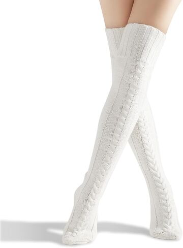 Clothirily Thigh High Socks for Women, Winter Over Knee Socks, Fashion Knitted Thick Thigh Tigh Boot Stockings Leg Warmers in Kuwait