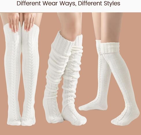 Clothirily Thigh High Socks for Women, Winter Over Knee Socks, Fashion Knitted Thick Thigh Tigh Boot Stockings Leg Warmers in Kuwait