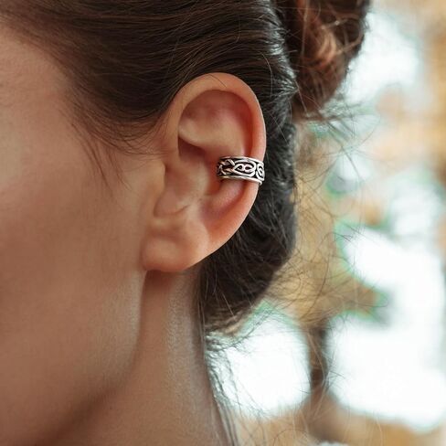 Ear Cuff for Men Women 925 Sterling Silver Celtic Earrings Viking Black Cuff Earrings Non Piercing Cartilage Cuff in Kuwait