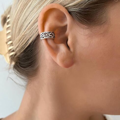 Ear Cuff for Men Women 925 Sterling Silver Celtic Earrings Viking Black Cuff Earrings Non Piercing Cartilage Cuff in Kuwait