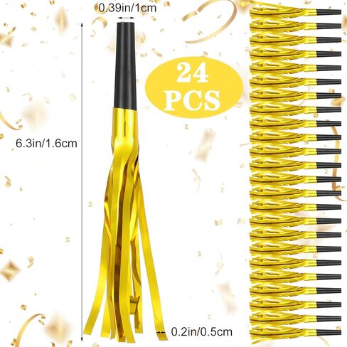 Party Blowers Noisemakers, 24 Pcs Gold Metallic Fringed Noise Maker Glitter Party Blowers for Adult Birthday Wedding Halloween Christmas Graduation New Year Party Sporting Events Supplies in Saudi Arabia