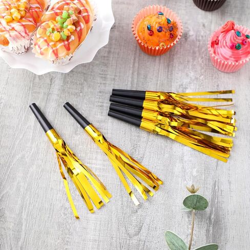 Party Blowers Noisemakers, 24 Pcs Gold Metallic Fringed Noise Maker Glitter Party Blowers for Adult Birthday Wedding Halloween Christmas Graduation New Year Party Sporting Events Supplies in Saudi Arabia