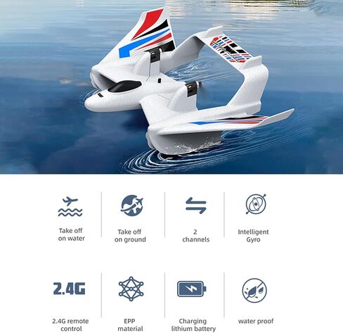 GoolRC RC Plane Remote Control Airplane, 3 in 1 Water Land Air RC Airplane, 2.4GHz 2CH RC Aircraft, RC Glider with Gyroscope and Stunt Flying, 2 Batteries for Beginners in Saudi Arabia