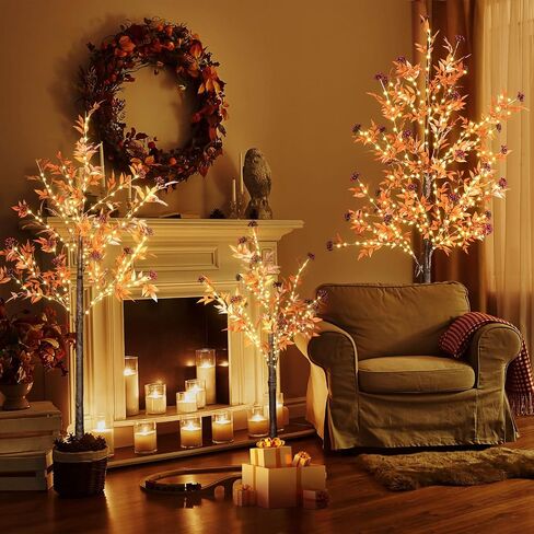 Lamerge 3 قطع زينة شجرة الصفصاف المضاءة للهالوين، 4FT+5FT+6FT شجرة البتولا الملونة RGB LED مع جهاز تحكم عن بعد، شجرة الصفصاف البكاء زينة شجرة عيد الميلاد المضاءة في الأماكن المغلقة/الخارجية للفناء in Saudi Arabia