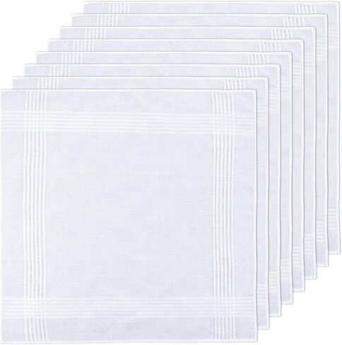 8Pcs Men's Handkerchiefs,100% Soft Cotton Handkerchiefs for Men 15.75 Inch White Horizontal Men's Handkerchief in Saudi Arabia