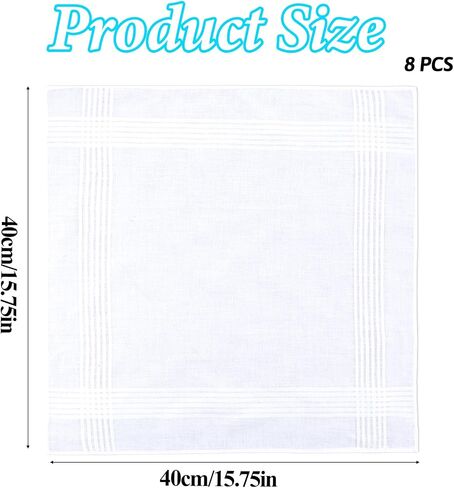 8Pcs Men's Handkerchiefs,100% Soft Cotton Handkerchiefs for Men 15.75 Inch White Horizontal Men's Handkerchief in Saudi Arabia