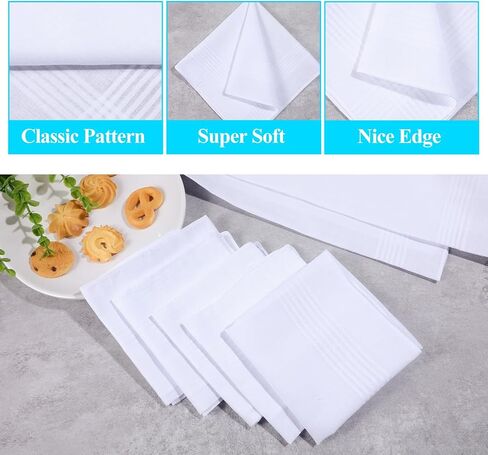 8Pcs Men's Handkerchiefs,100% Soft Cotton Handkerchiefs for Men 15.75 Inch White Horizontal Men's Handkerchief in Saudi Arabia