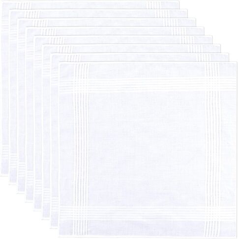 8Pcs Men's Handkerchiefs,100% Soft Cotton Handkerchiefs for Men 15.75 Inch White Horizontal Men's Handkerchief in Saudi Arabia