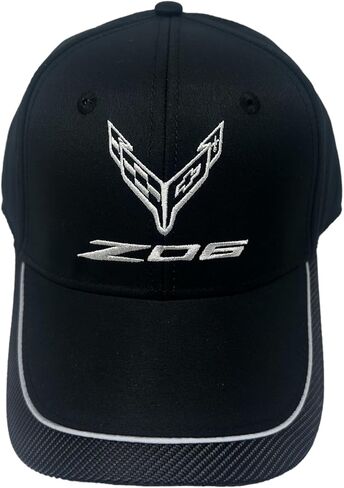 C8 Z06 Corvette Hat - Next Generation Carbon Fiber Silver Accent Cap : Black in Saudi Arabia