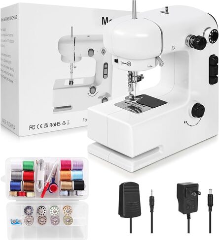 ماكينة خياطة، آلات خياطة للمبتدئين، ماكينة خياطة صغيرة قابلة للتعديل بسرعتين مع أضواء، دواسات قدم، مقبض للأمام والخلف، سهلة الاستخدام ومناسبة للملابس والأقمشة والسفر المنزلي بنفسك in Kuwait