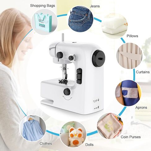 ماكينة خياطة، آلات خياطة للمبتدئين، ماكينة خياطة صغيرة قابلة للتعديل بسرعتين مع أضواء، دواسات قدم، مقبض للأمام والخلف، سهلة الاستخدام ومناسبة للملابس والأقمشة والسفر المنزلي بنفسك in Kuwait