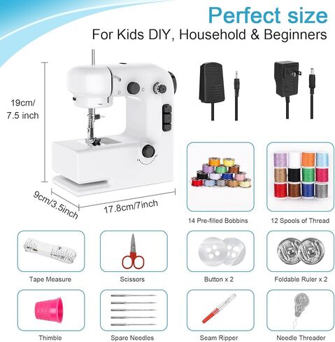 ماكينة خياطة، آلات خياطة للمبتدئين، ماكينة خياطة صغيرة قابلة للتعديل بسرعتين مع أضواء، دواسات قدم، مقبض للأمام والخلف، سهلة الاستخدام ومناسبة للملابس والأقمشة والسفر المنزلي بنفسك in Kuwait