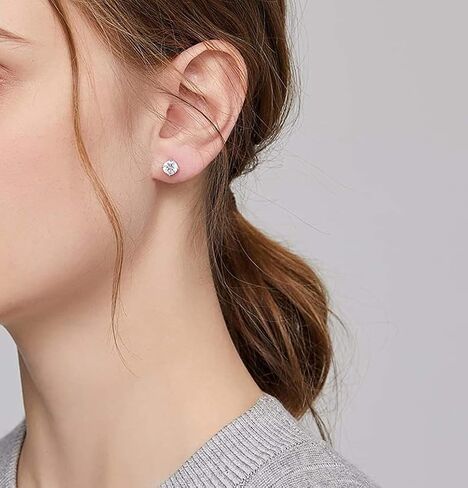 Moissanite Stud Earrings 4-6mm 0.6ct-1.6ct Round Cut D Color VVS1 Lab Created S925 Sterling Silver Moissanite Stone Stud Earrings for Women Men with 18K White Gold in Saudi Arabia
