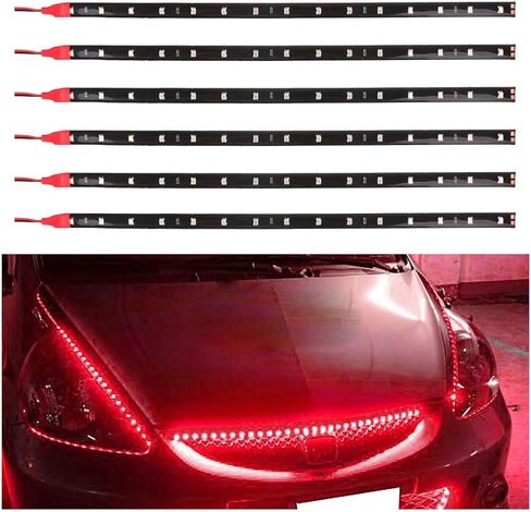 6 قطع شريط إضاءة LED تحت الجسم، شريط إضاءة تلقائي مرن 12 فولت 1 قدم، شريط إضاءة تحت السيارة مقاوم للماء، ضوء تزيين داخلي وخارجي للسيارة عالي السطوع للسيارة والدراجة النارية والقارب (أحمر) in Saudi Arabia