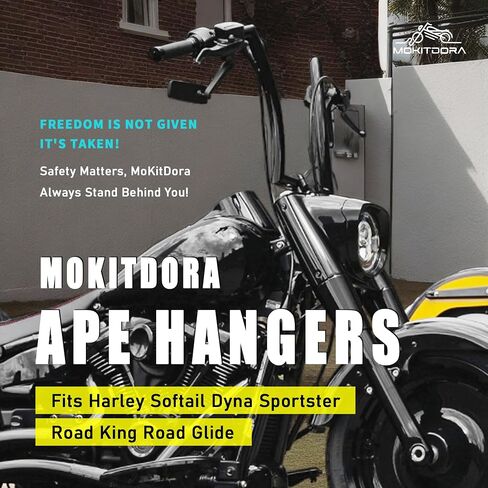 MoKitDora Sportster Dyna Softail 14" Rise Ape Hangers 1.5" Fat 1" مشبك المقود قضبان القرد لـ Harley XL 883/1200,1994-up Road King و1998-2013 Road Glide، أسود in Saudi Arabia