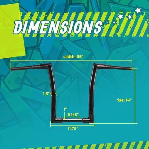 MoKitDora Sportster Dyna Softail 14" Rise Ape Hangers 1.5" Fat 1" مشبك المقود قضبان القرد لـ Harley XL 883/1200,1994-up Road King و1998-2013 Road Glide، أسود in Saudi Arabia