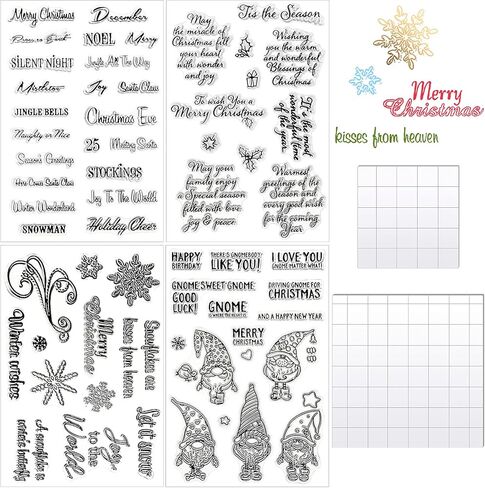 6 قطع عيد الميلاد واضحة طوابع مجموعة 4 قطع الكلمات الزخرفية واضح طوابع شفافة سيليكون ختم 2 قطعة كتل ختم ندفة الثلج مع خطوط الشبكة DIY بها بنفسك الحرف بطاقة صنع سجل القصاصات الديكور in Kuwait