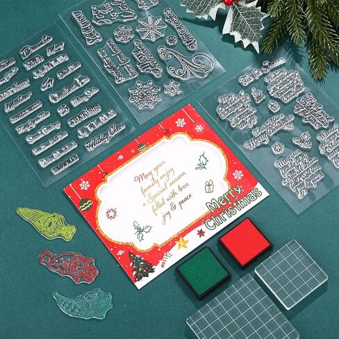 6 قطع عيد الميلاد واضحة طوابع مجموعة 4 قطع الكلمات الزخرفية واضح طوابع شفافة سيليكون ختم 2 قطعة كتل ختم ندفة الثلج مع خطوط الشبكة DIY بها بنفسك الحرف بطاقة صنع سجل القصاصات الديكور in Kuwait