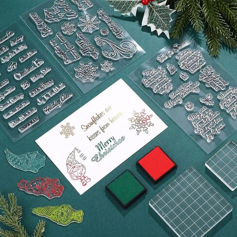6 قطع عيد الميلاد واضحة طوابع مجموعة 4 قطع الكلمات الزخرفية واضح طوابع شفافة سيليكون ختم 2 قطعة كتل ختم ندفة الثلج مع خطوط الشبكة DIY بها بنفسك الحرف بطاقة صنع سجل القصاصات الديكور in Kuwait