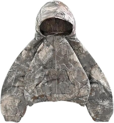 Zip Up Camo Hoodie Y2k Oversized Graphic Hoodies Emo Clothes Vintage 2000s Sweatshirts Grunge Jackets Streetwear in Kuwait