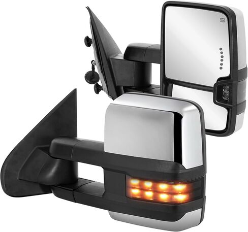 Chrome Towing Mirrors Compatible for 2014-2019 GMC Sierra 1500 2500 3500 HD/Chevy Silverado w/Heated Power,Turn Signals,Extended Left and Right (Set of 2） in Saudi Arabia