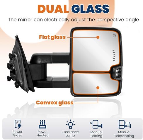 Chrome Towing Mirrors Compatible for 2014-2019 GMC Sierra 1500 2500 3500 HD/Chevy Silverado w/Heated Power,Turn Signals,Extended Left and Right (Set of 2） in Saudi Arabia