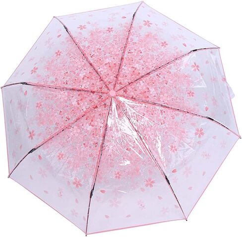 Plastic Transparent Folding Light Purple Cherry Flower Blossom Umbrella, Travel Clear Floral Rain Umbrella Outdoor Fashionable Windproof for Adult Kids Girls Princess Women in Saudi Arabia