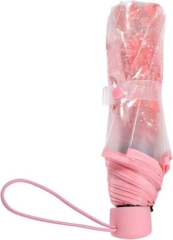 Plastic Transparent Folding Light Purple Cherry Flower Blossom Umbrella, Travel Clear Floral Rain Umbrella Outdoor Fashionable Windproof for Adult Kids Girls Princess Women in Saudi Arabia
