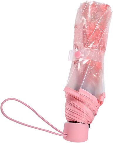Plastic Transparent Folding Light Purple Cherry Flower Blossom Umbrella, Travel Clear Floral Rain Umbrella Outdoor Fashionable Windproof for Adult Kids Girls Princess Women in Saudi Arabia