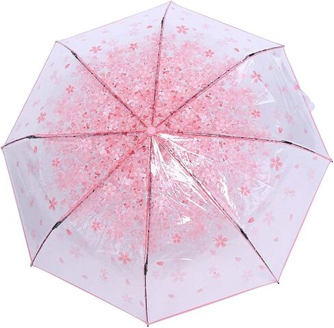 Plastic Transparent Folding Light Purple Cherry Flower Blossom Umbrella, Travel Clear Floral Rain Umbrella Outdoor Fashionable Windproof for Adult Kids Girls Princess Women in Saudi Arabia