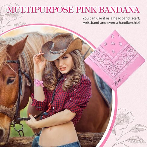 Coume Pink Bandana Paisley Cowboy Bandanas Headband Bachelorette Party Pink Rodeo Bride Bandana Novelty Cowgirl Accessories for Women Bridal Shower Wedding Party Favors, 20.87 x 20.87 Inch in Saudi Arabia
