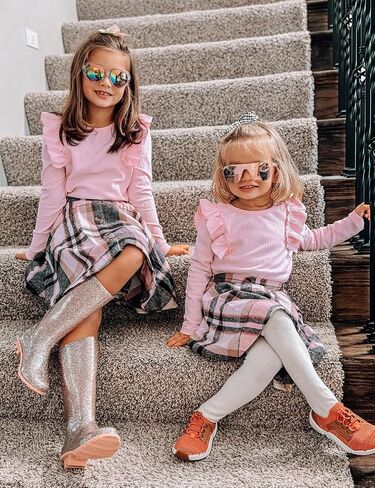 AGQT Toddler Girls Long Sleeve Knitted Shirt Sweater Tops & Plaid Pleated Mini Skirt Set Fall Winter 2 Piece Set in Saudi Arabia