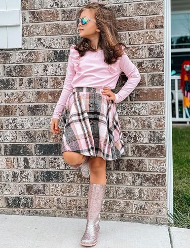 AGQT Toddler Girls Long Sleeve Knitted Shirt Sweater Tops & Plaid Pleated Mini Skirt Set Fall Winter 2 Piece Set in Saudi Arabia
