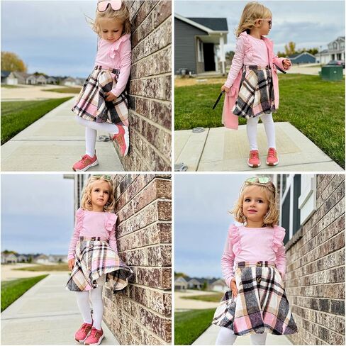 AGQT Toddler Girls Long Sleeve Knitted Shirt Sweater Tops & Plaid Pleated Mini Skirt Set Fall Winter 2 Piece Set in Saudi Arabia