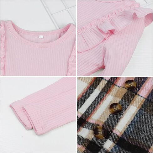 AGQT Toddler Girls Long Sleeve Knitted Shirt Sweater Tops & Plaid Pleated Mini Skirt Set Fall Winter 2 Piece Set in Saudi Arabia