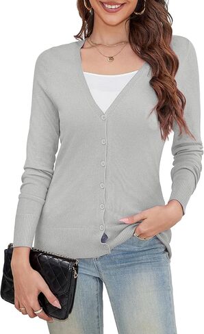 a.Jesdani Women's Button Down V Neck Long Sleeve Soft Cardigan Sweaters in Saudi Arabia