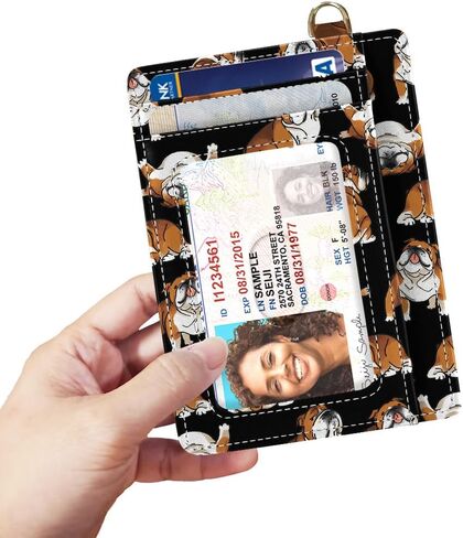 WIRESTER بو الجلود سليم الحد الأدنى محفظة الجيب الأمامي، RFID حجب حامل بطاقة الائتمان، حالة بطاقة الهوية للرجال والنساء - البلدغ الإنجليزية المواقف لعوب مضحك in Kuwait