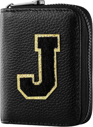 Ini-tial Genuine Leather Credit Card Holder Zipper Wallet,RFID Credit Card Holder With 22 Card Slots,Personalized Letter Small Wallet in Saudi Arabia