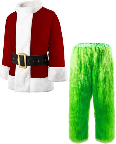 Green Halloween Costumes Adult,Cosplay Santa Suit Christmas Deluxe Furry Santa Claus Funny Santa Costume with Mask in Saudi Arabia