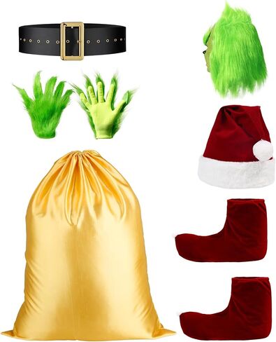 Green Halloween Costumes Adult,Cosplay Santa Suit Christmas Deluxe Furry Santa Claus Funny Santa Costume with Mask in Saudi Arabia