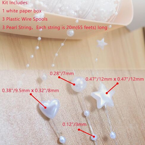 3 Rolls 200 Feet(60m) 3 Styles Mixed Artificial Pearls String Beads Fishing Line Pearl Garland Beads Decoration for DIY Party Bouquet Crafts Decoration (White) in Saudi Arabia