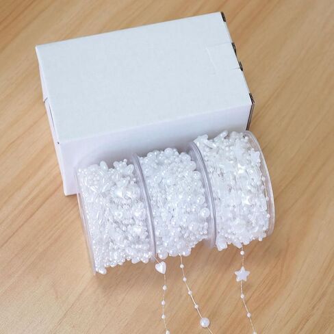 3 Rolls 200 Feet(60m) 3 Styles Mixed Artificial Pearls String Beads Fishing Line Pearl Garland Beads Decoration for DIY Party Bouquet Crafts Decoration (White) in Saudi Arabia