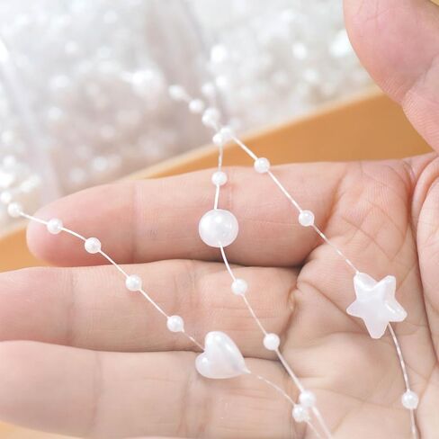 3 Rolls 200 Feet(60m) 3 Styles Mixed Artificial Pearls String Beads Fishing Line Pearl Garland Beads Decoration for DIY Party Bouquet Crafts Decoration (White) in Saudi Arabia