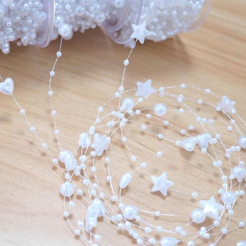 3 Rolls 200 Feet(60m) 3 Styles Mixed Artificial Pearls String Beads Fishing Line Pearl Garland Beads Decoration for DIY Party Bouquet Crafts Decoration (White) in Saudi Arabia